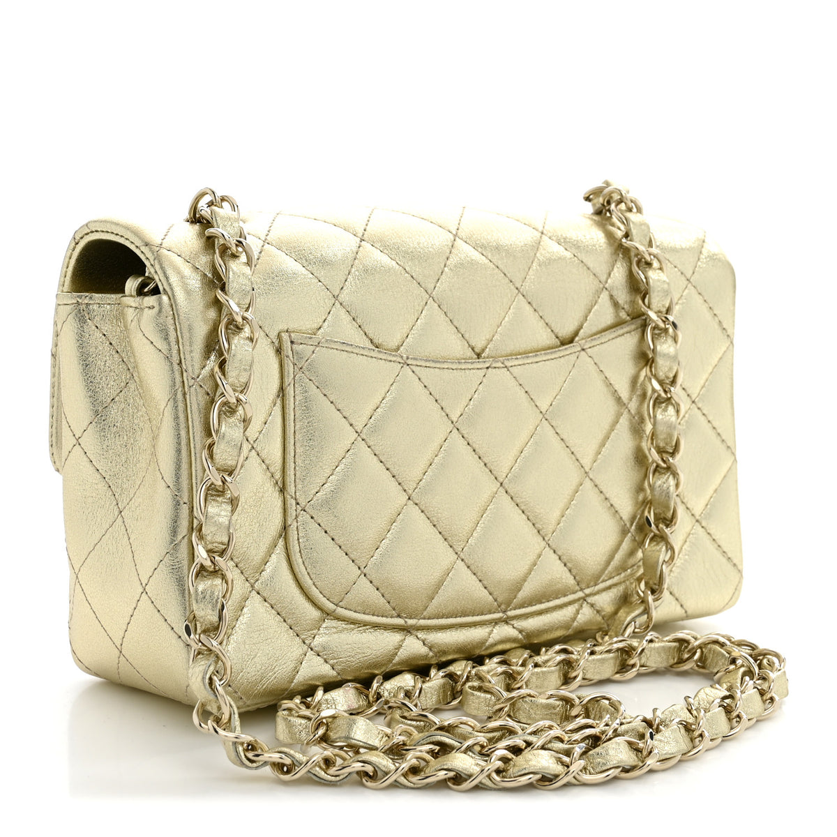 Metallic Lambskin Quilted Mini Rectangular Flap Gold