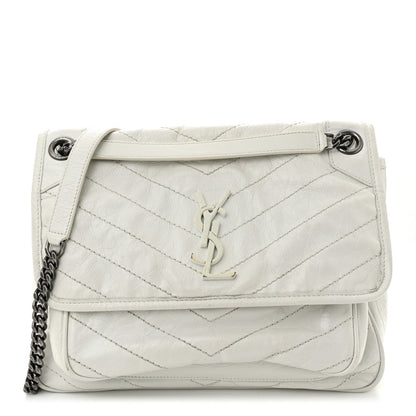 Saint Laurent Crinkled Calfskin Matelasse Monogram Medium Niki Chain Satchel Ivory 1 of 12