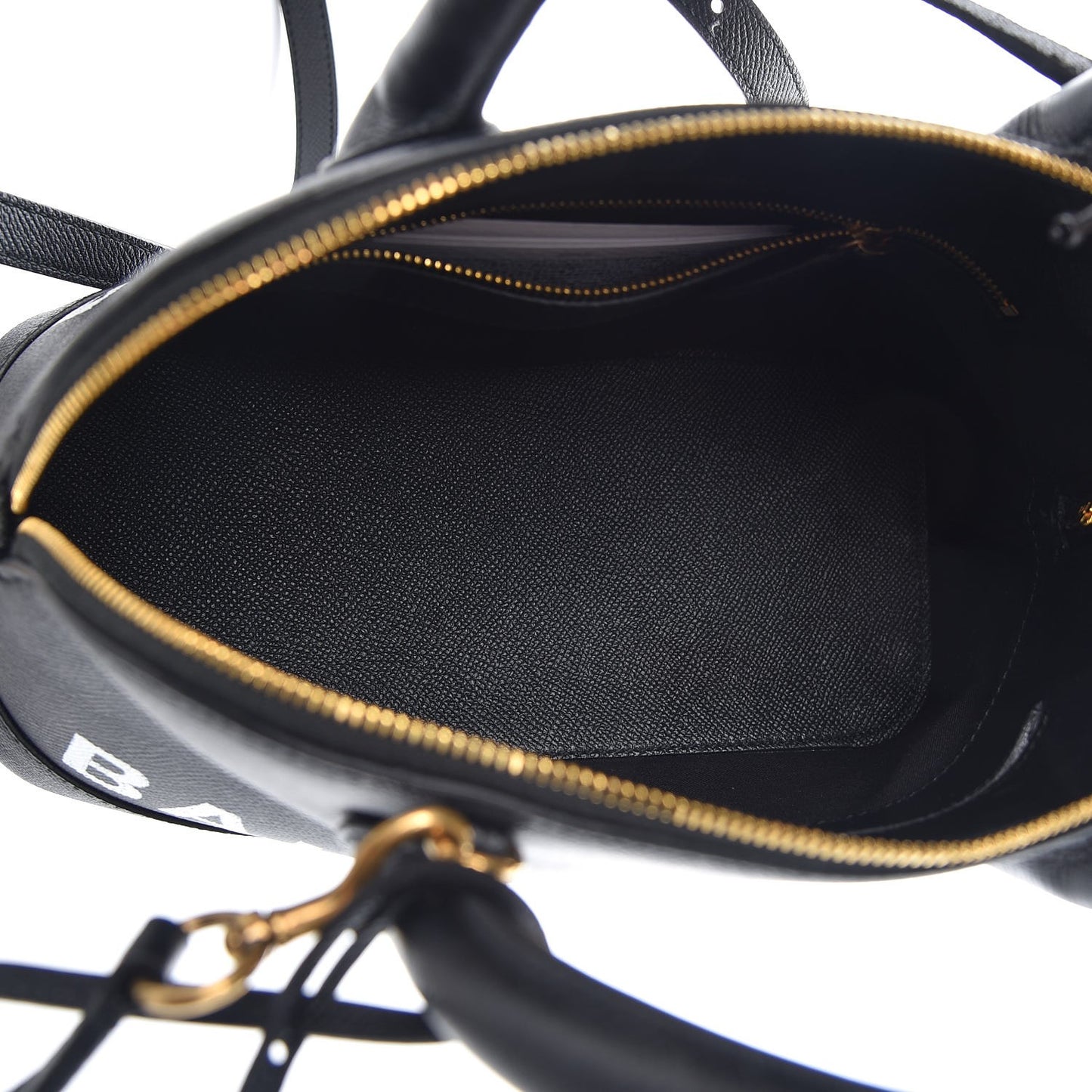 Signature Grained Calfskin Logo S Ville Top Handle Bag Black