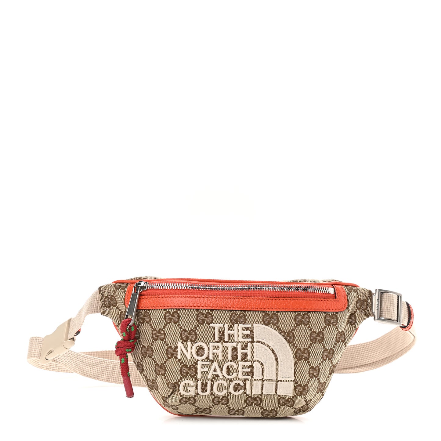 X THE NORTH FACE Monogram Textured Dollar Calfskin Embroidered Belt Bag Beige Ebony Mystic White Deep Orange