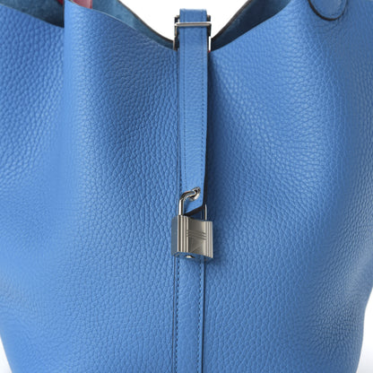 Hermes Taurillon Clemence Swift Eclat Picotin Lock 22 MM Bleu Frida Rose Mexico 9 of 10