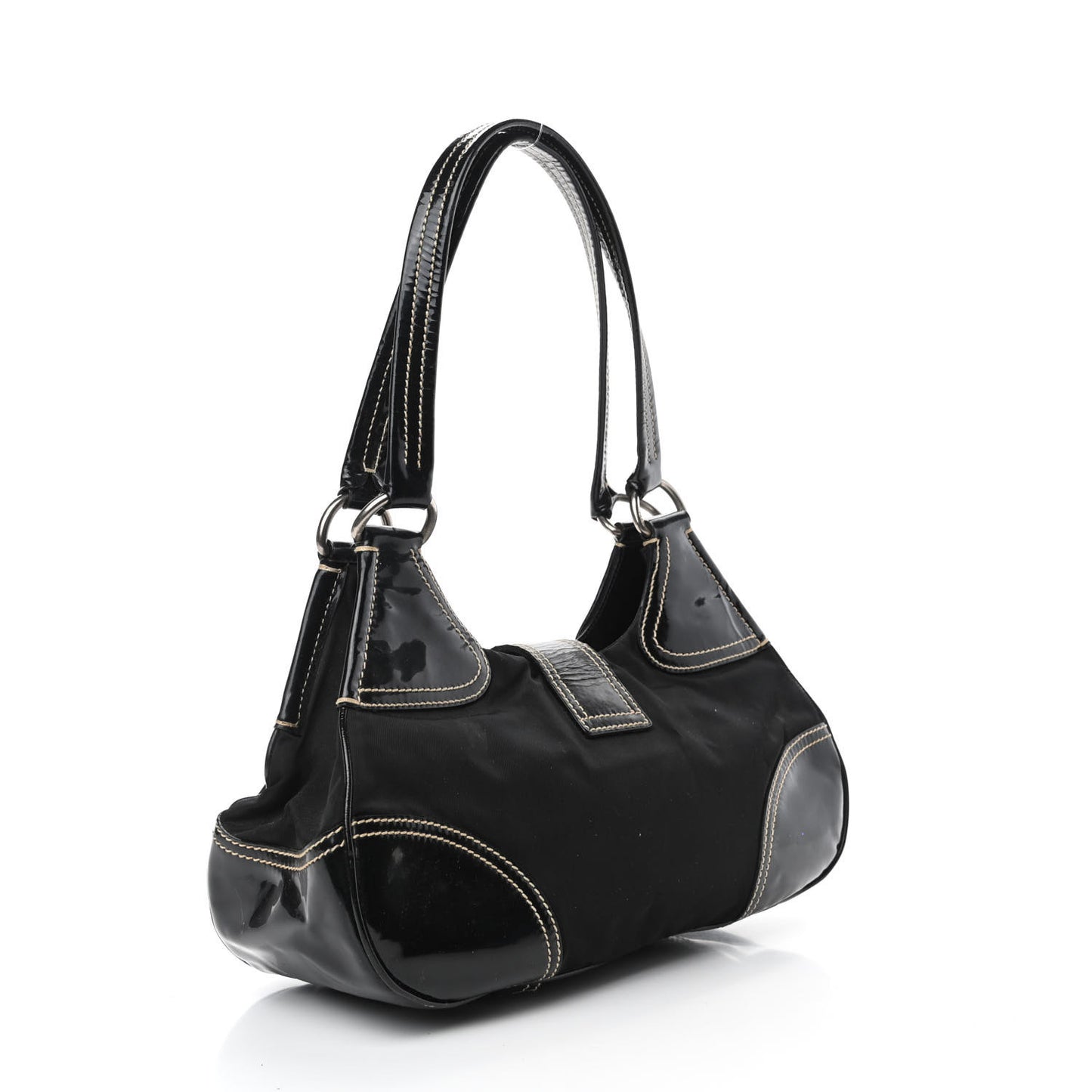 Tessuto Nylon Vernice Hobo Black