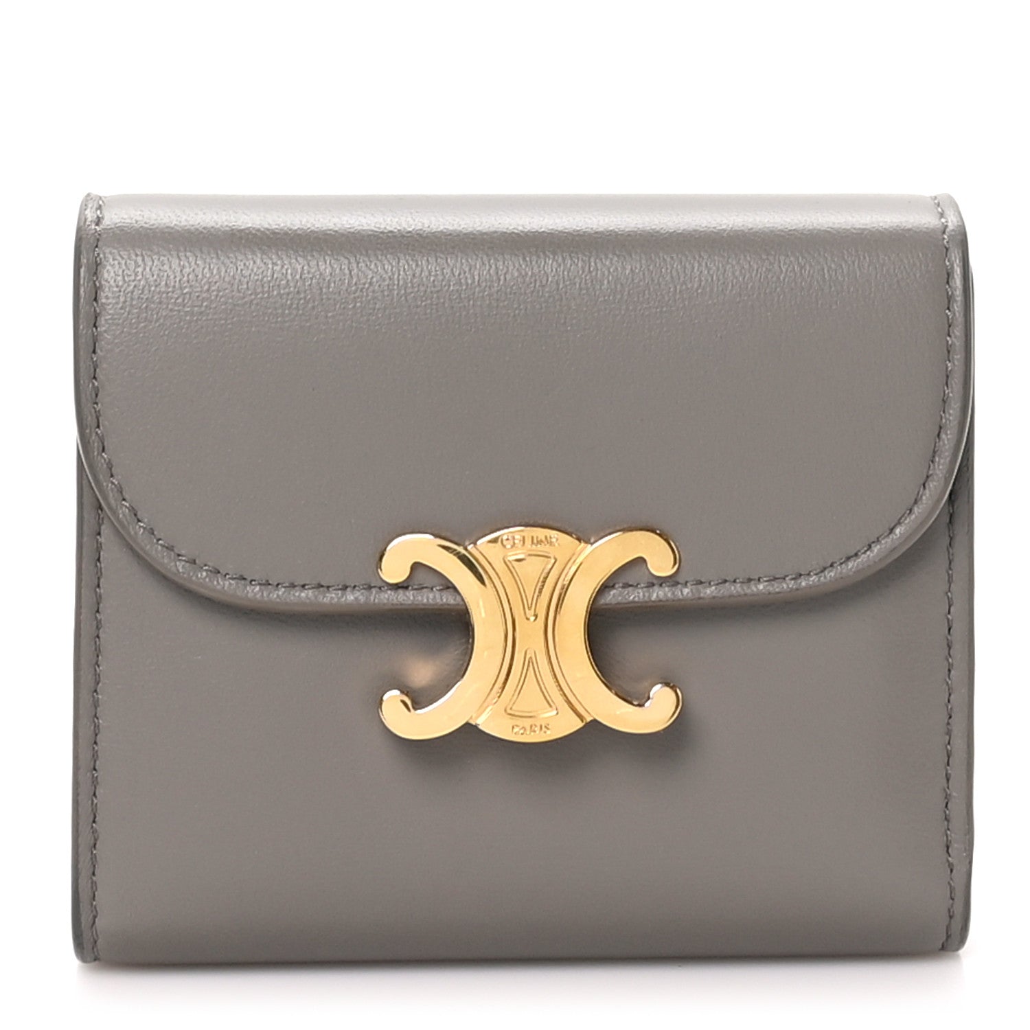 Celine Shiny Smooth Lambskin Small Triomphe Wallet Pebble 1 of 7