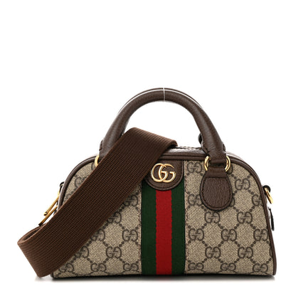 Gucci GG Supreme Monogram Textured Dollar Calfskin Web Mini Ophidia Top Handle Bowler Bag Beige Ebony New Acero 1 of 10