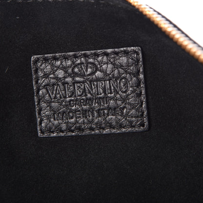 Valentino Garavani Pebbled Calfskin Turquoise Large Rockstud Rolling Zip Pouch Black 6 of 7