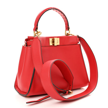 Fendi Vitello Seta Canvas FF Embroidered Mini Peekaboo Iconic Satchel Rosso Cardinale Multicolor 3 of 9