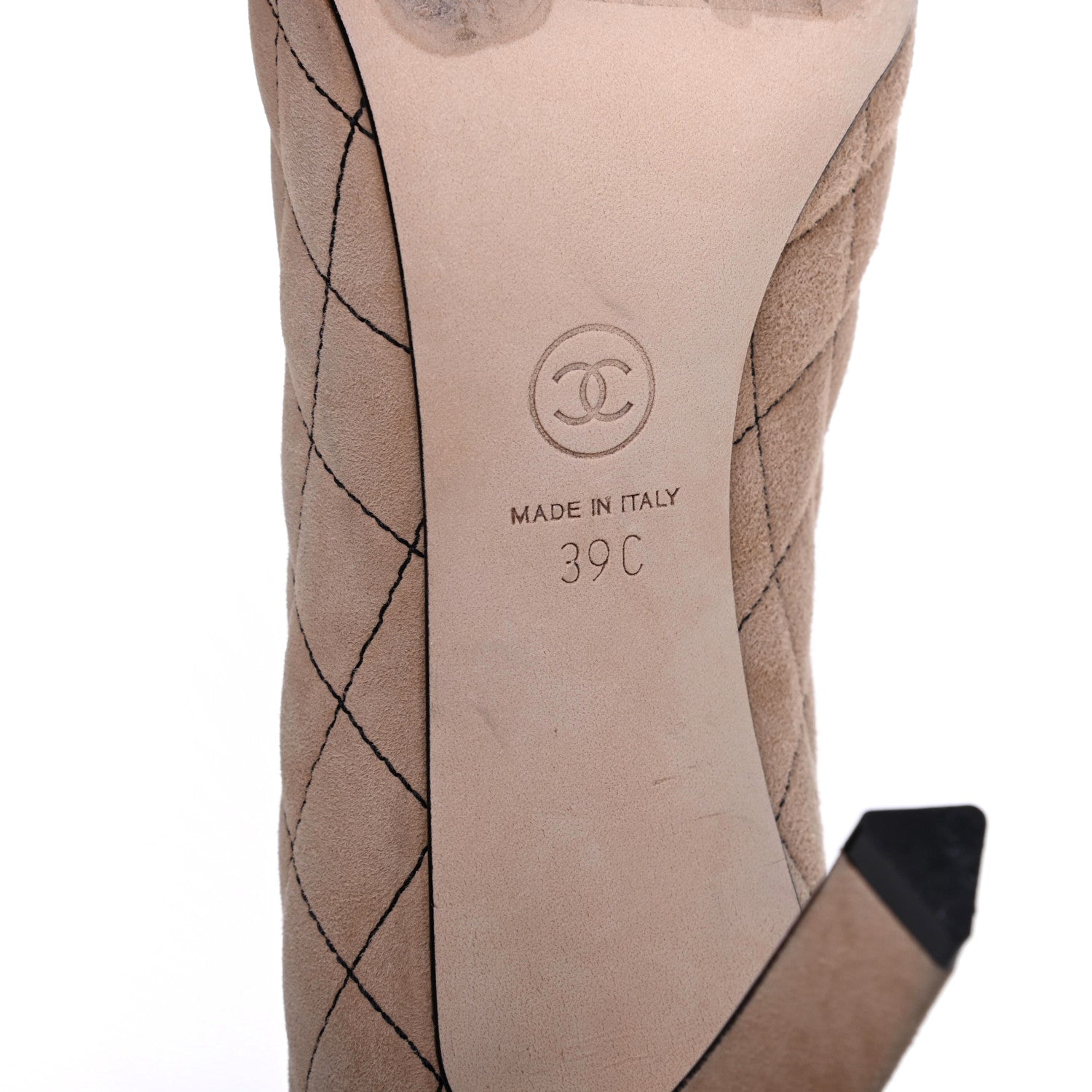 Chanel Suede Quilted Cap Toe Pumps 39 Beige Black 12 of 20