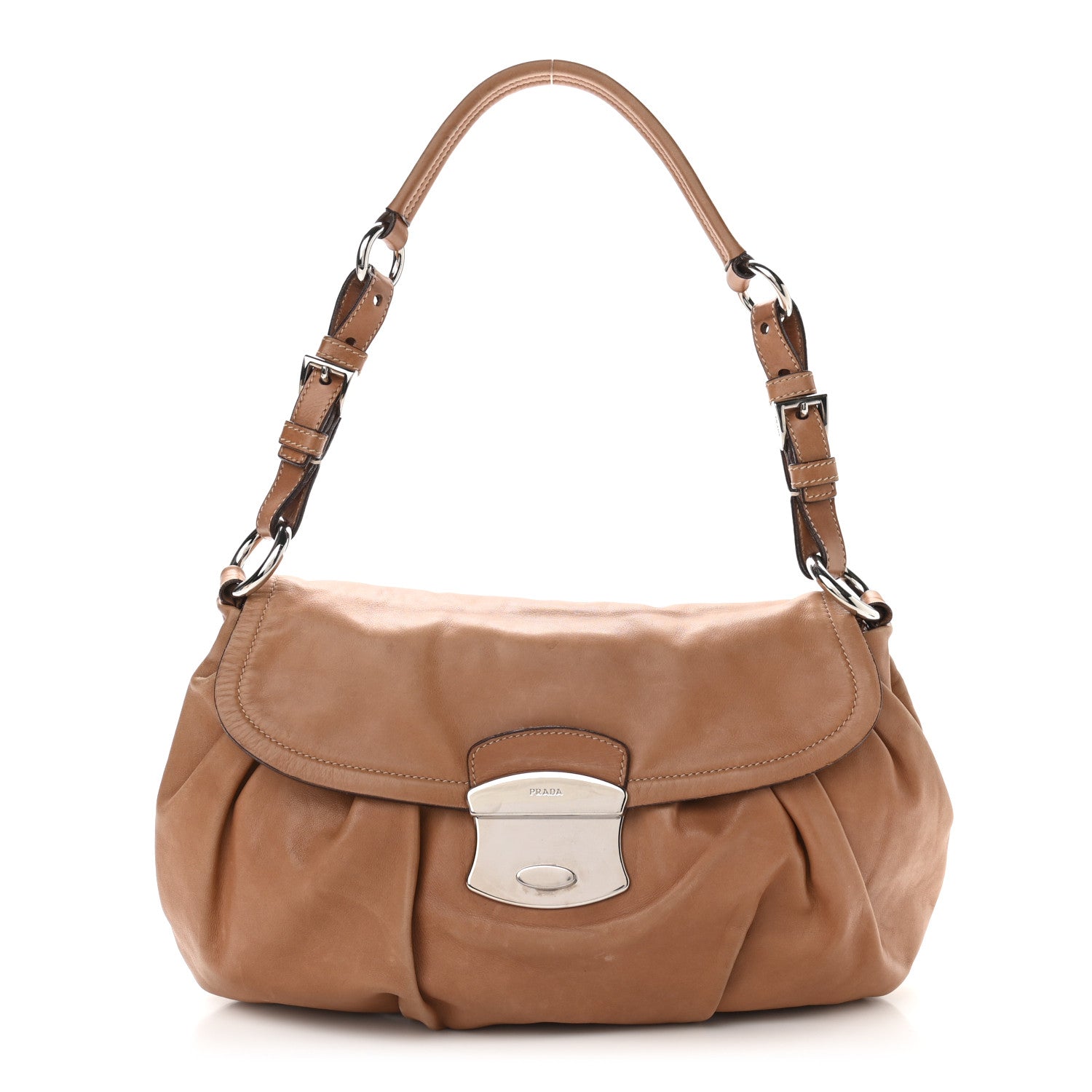 Prada Soft Calfskin Pleated Shoulder Bag Brown 1 of 11