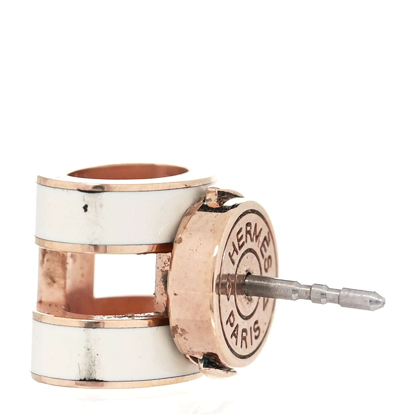 Rose Gold Lacquered Mini Pop H Earrings White