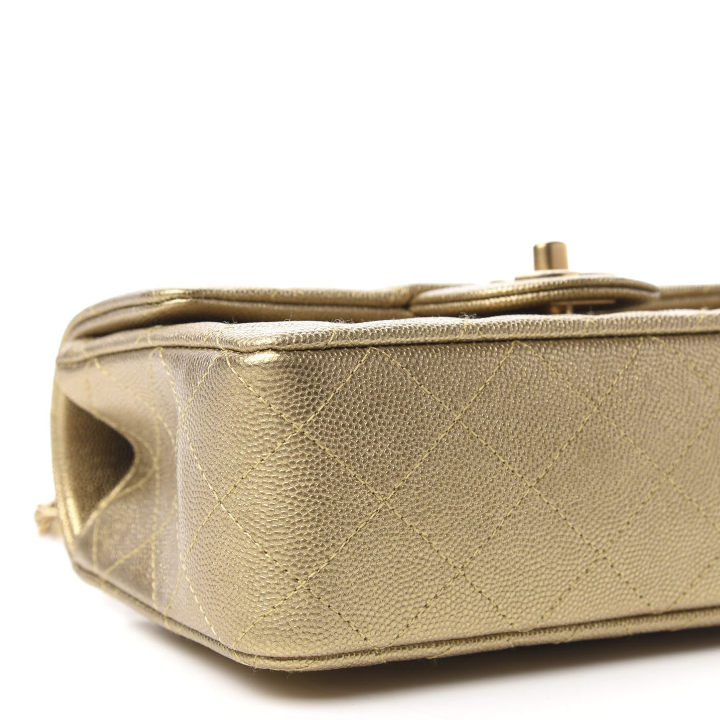 Metallic Caviar Quilted Mini Top Handle Rectangular Flap Gold