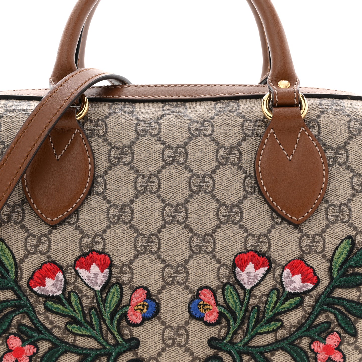 GG Supreme Monogram Floral Embroidered Small Boston Brown