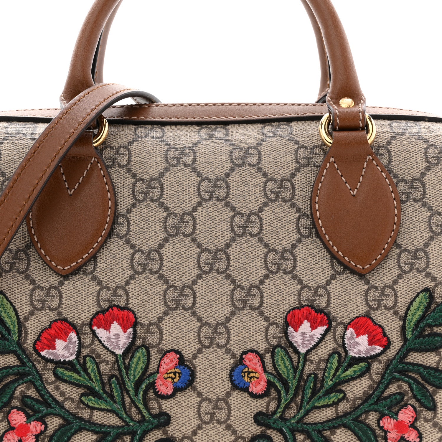 Gucci GG Supreme Monogram Floral Embroidered Small Boston Brown 8 of 12