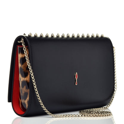 Christian Louboutin Calfskin Patent Leopard Spikes Paloma Clutch Black 3 of 9