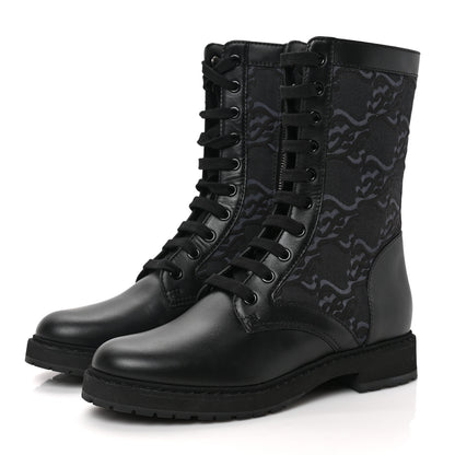 Fendi Vitello Fabric Jacquard Karligraphy Embroidered Womens Combat Boots 38 Black 3 of 7