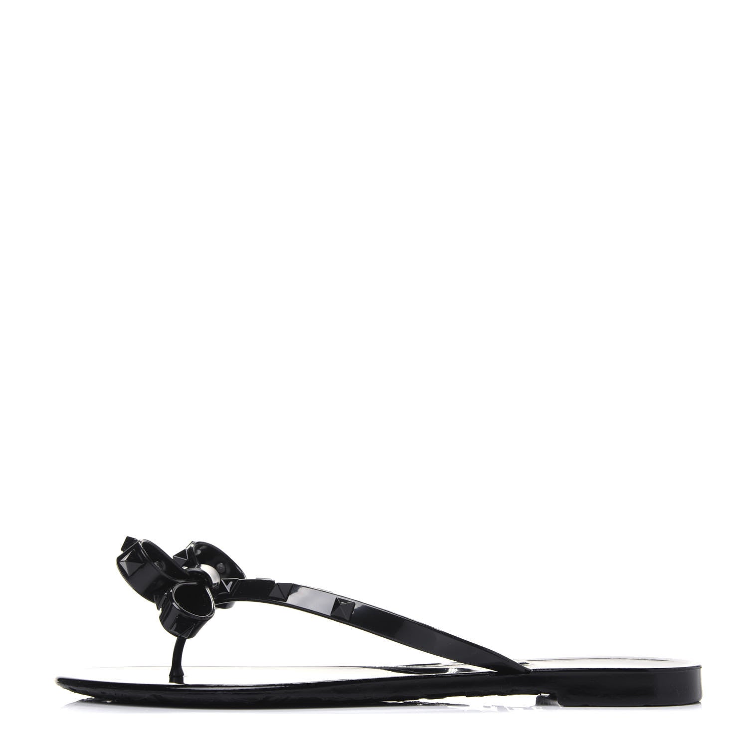 Valentino Garavani PVC Jelly Rockstud Bow Thong Sandals 40 Black 1 of 8