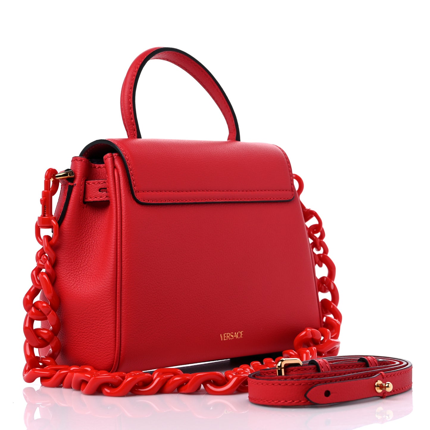 Grained Calfskin Small La Medusa Top Handle Bag Red