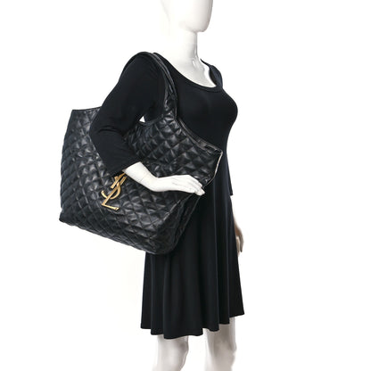 Saint Laurent Lambskin Quilted Maxi Icare Shopping Tote Black 2 of 8