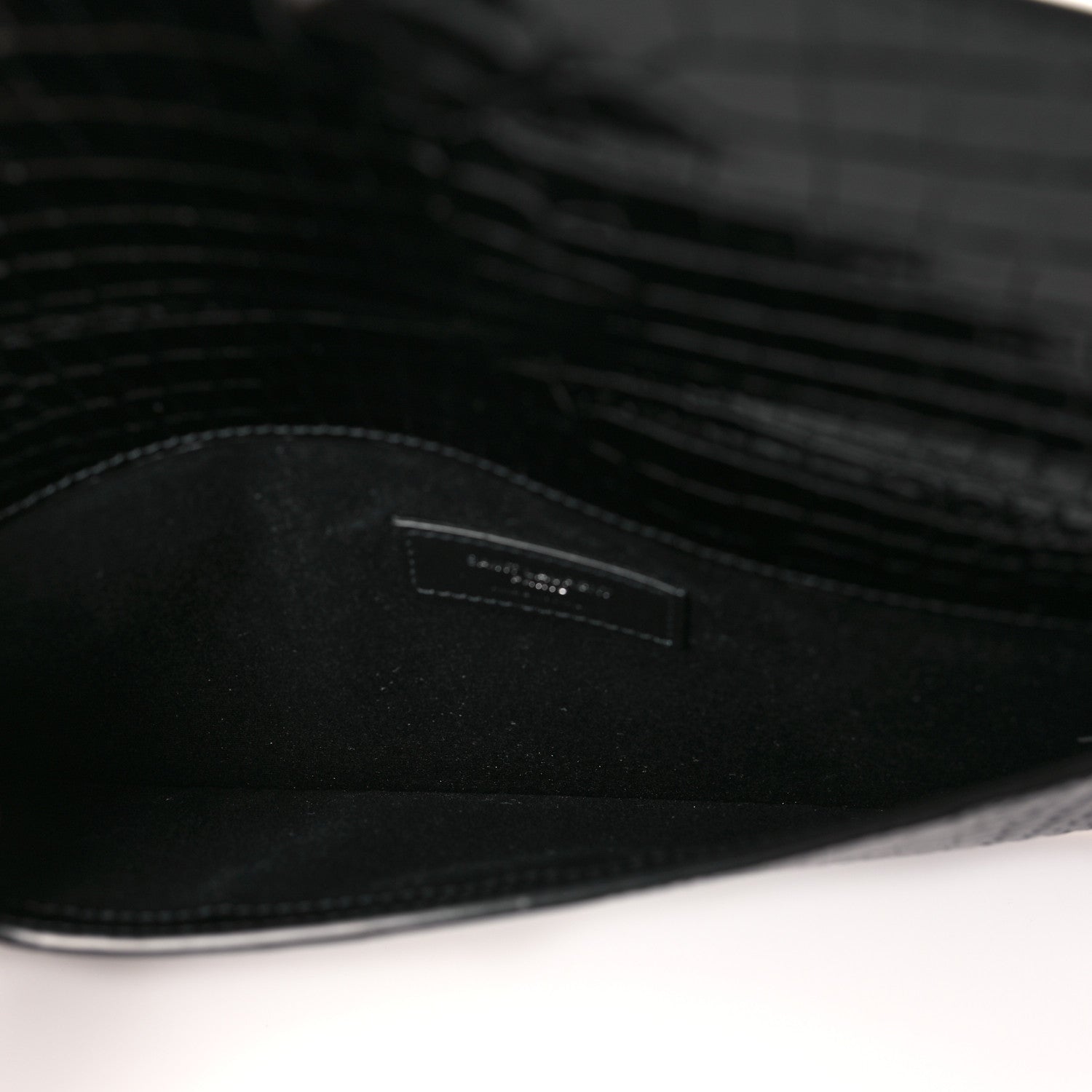 Saint Laurent Calfskin Crocodile Embossed Uptown Monogram Pouch Black 5 of 7