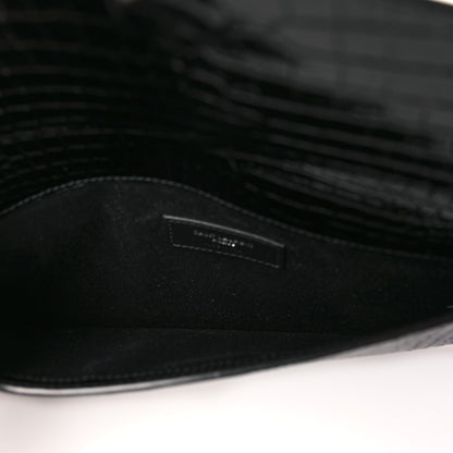 Saint Laurent Calfskin Crocodile Embossed Uptown Monogram Pouch Black 5 of 7