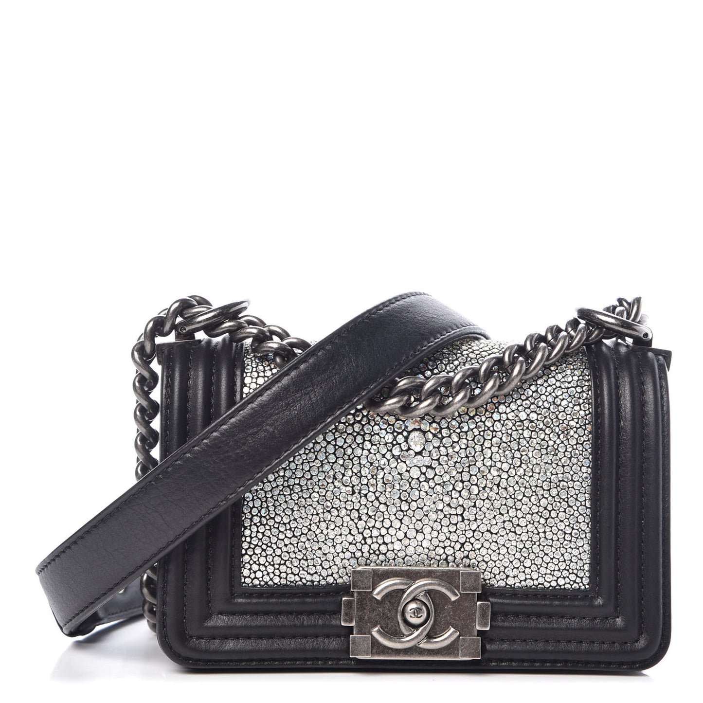 Galuchat Stingray Mini Boy Flap Black Silver