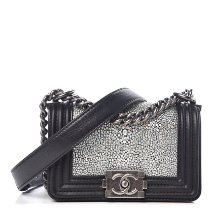Chanel Galuchat Stingray Mini Boy Flap Black Silver 1 of 12