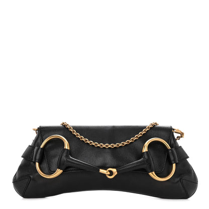 Gucci Textured Calfskin Horsebit Chain Clutch Black 1 of 10