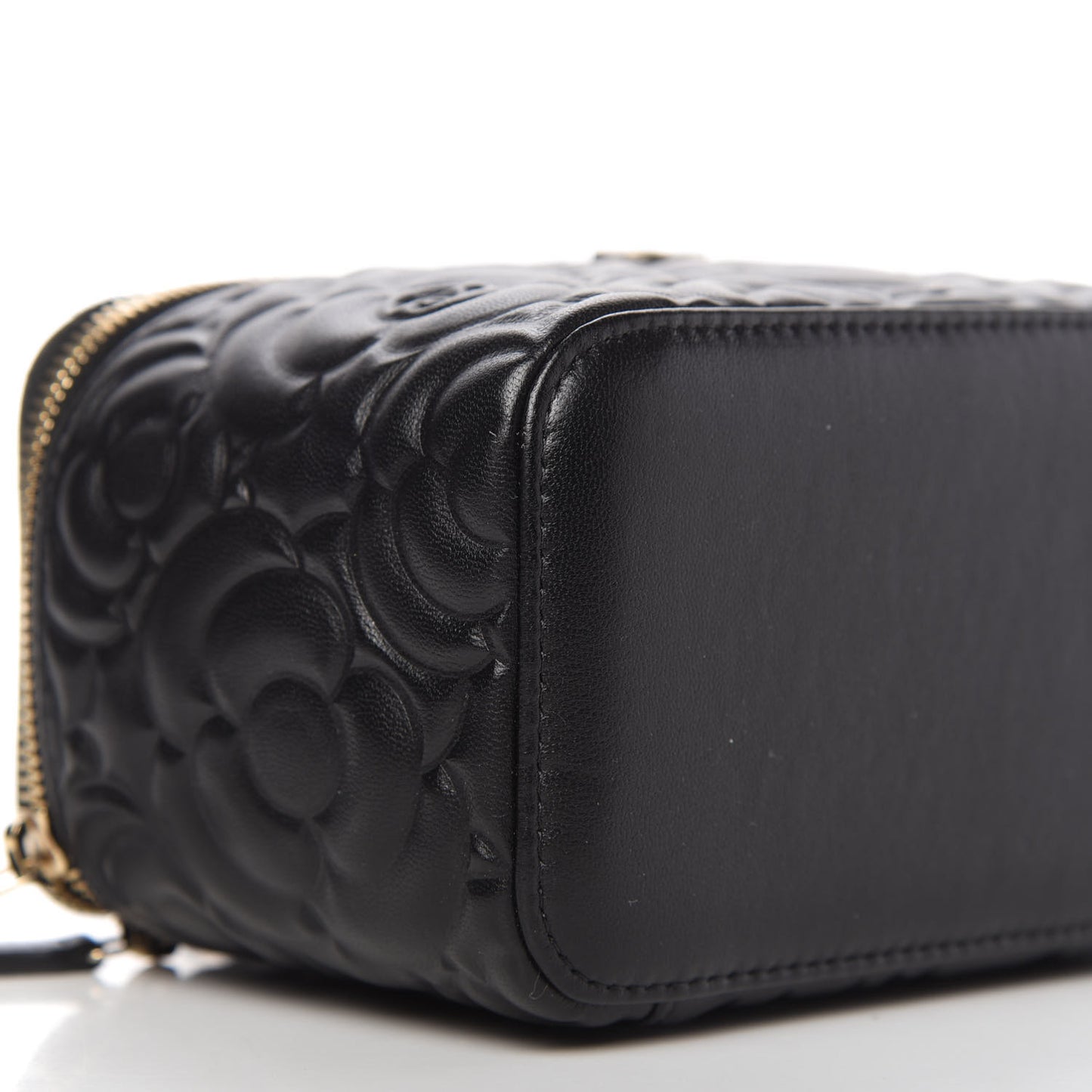 Lambskin Camellia Embossed Small Vanity Case With Chain Black