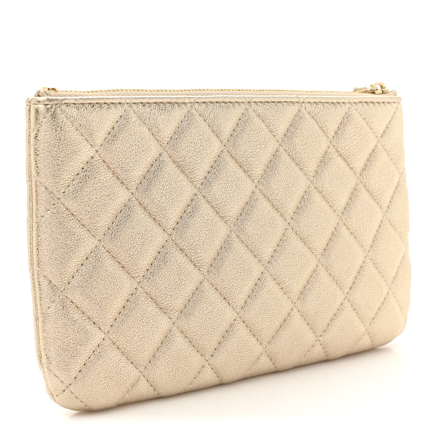 Metallic Lambskin Quilted Cosmetic Case Gold