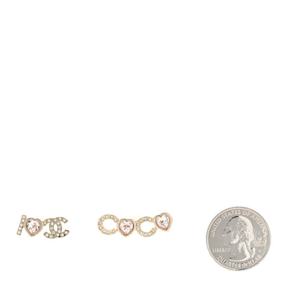 Chanel Metal Strass I Love Coco Heart Earrings Gold Pink 2 of 4