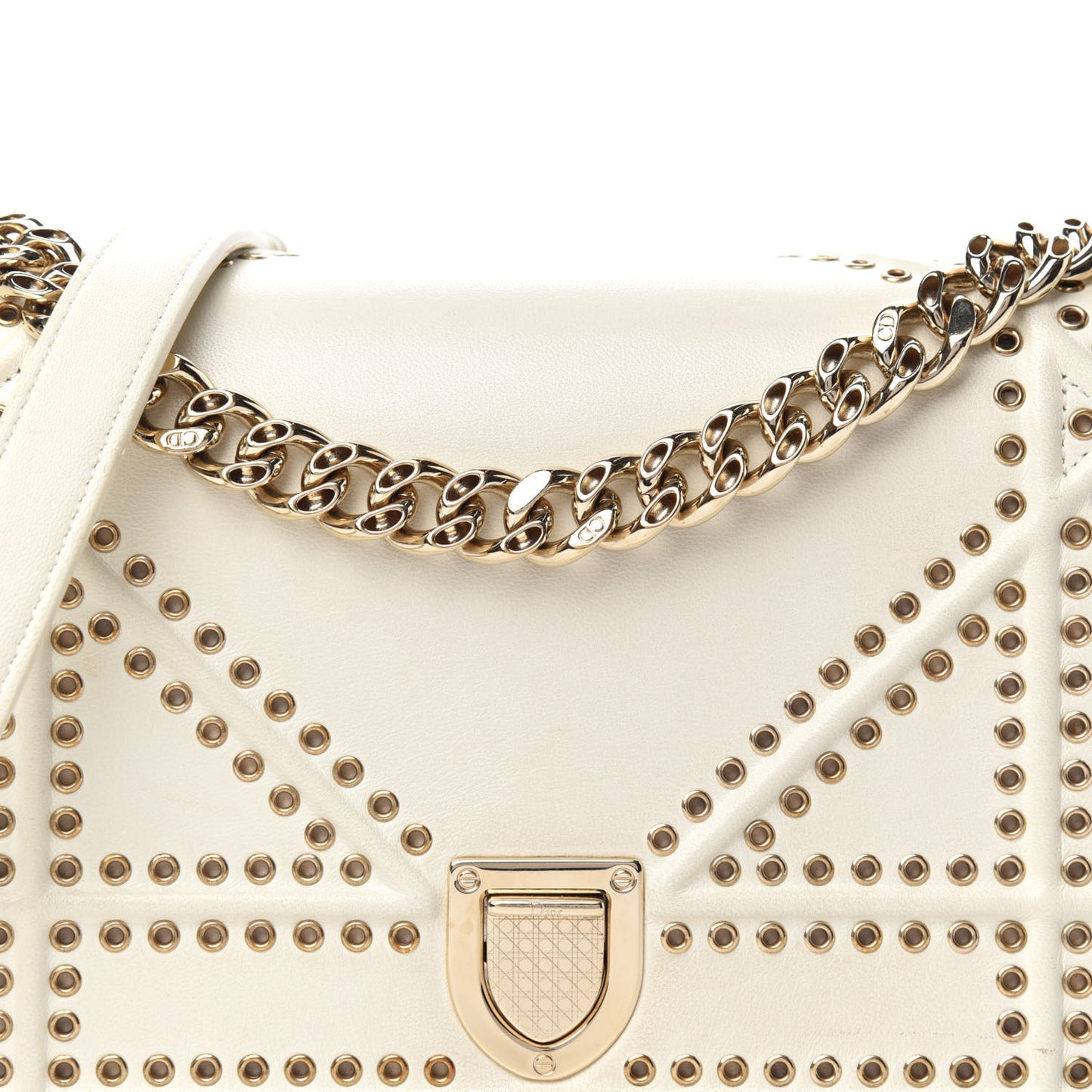 Lambskin Studded Medium Diorama Flap Bag Latte