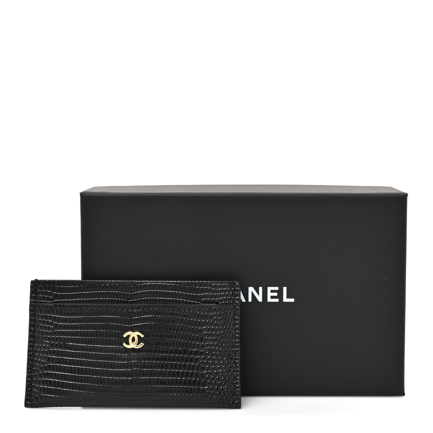 Calfskin Lizard Embossed Crococo Card Holder Black