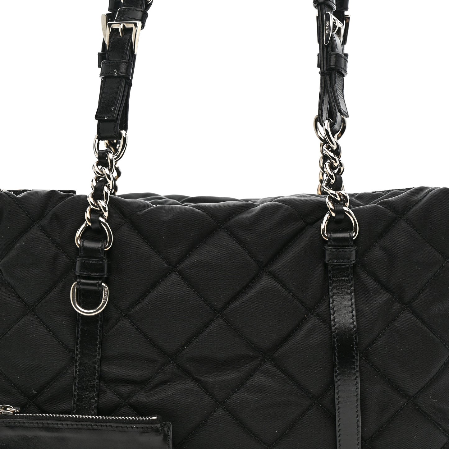Nylon Tessuto Quilted Chain Shoulder Bag Black