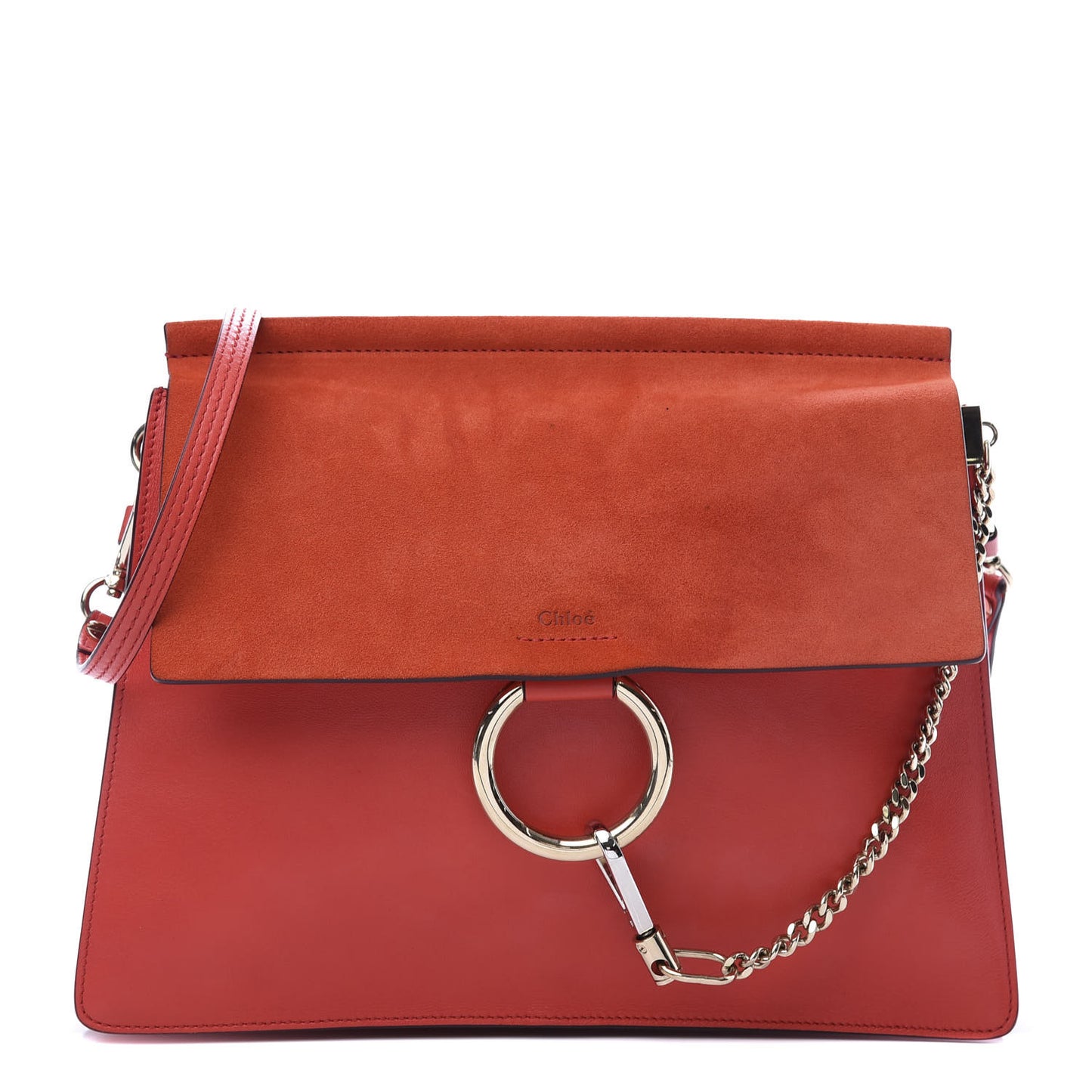 Calfskin Suede Medium Faye Shoulder Bag Sepia Red
