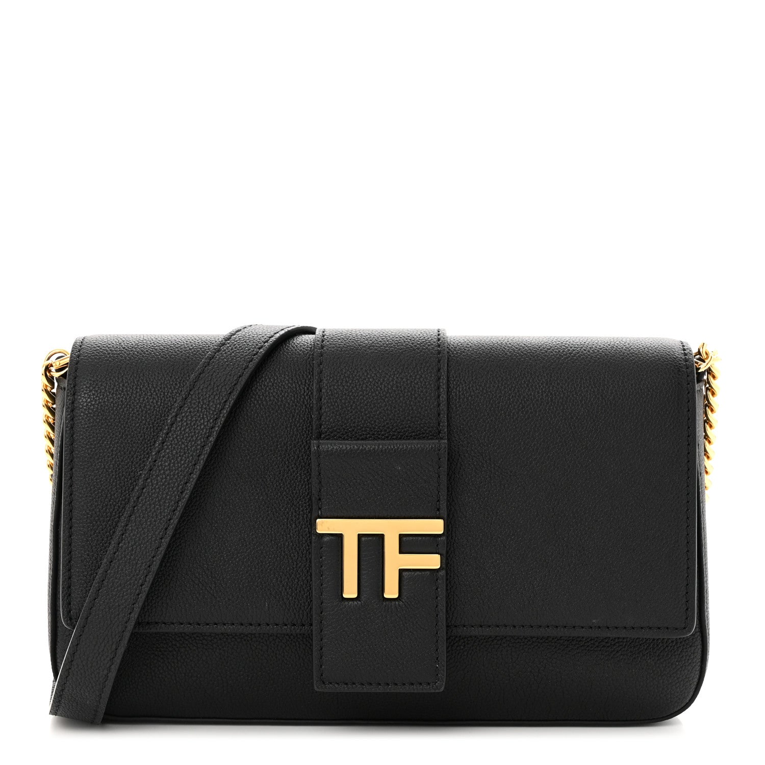 Tom Ford Grained Calfskin TF Chain Shoulder Bag Black 1 of 9