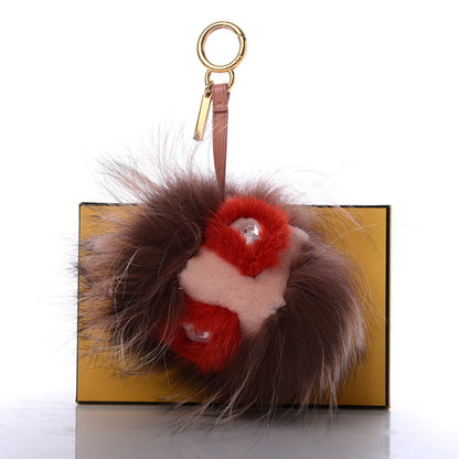 Fendi Rabbit Mink Fox Fur Furry Yang Monster Bag Bug Charm Red Pink 4 of 4