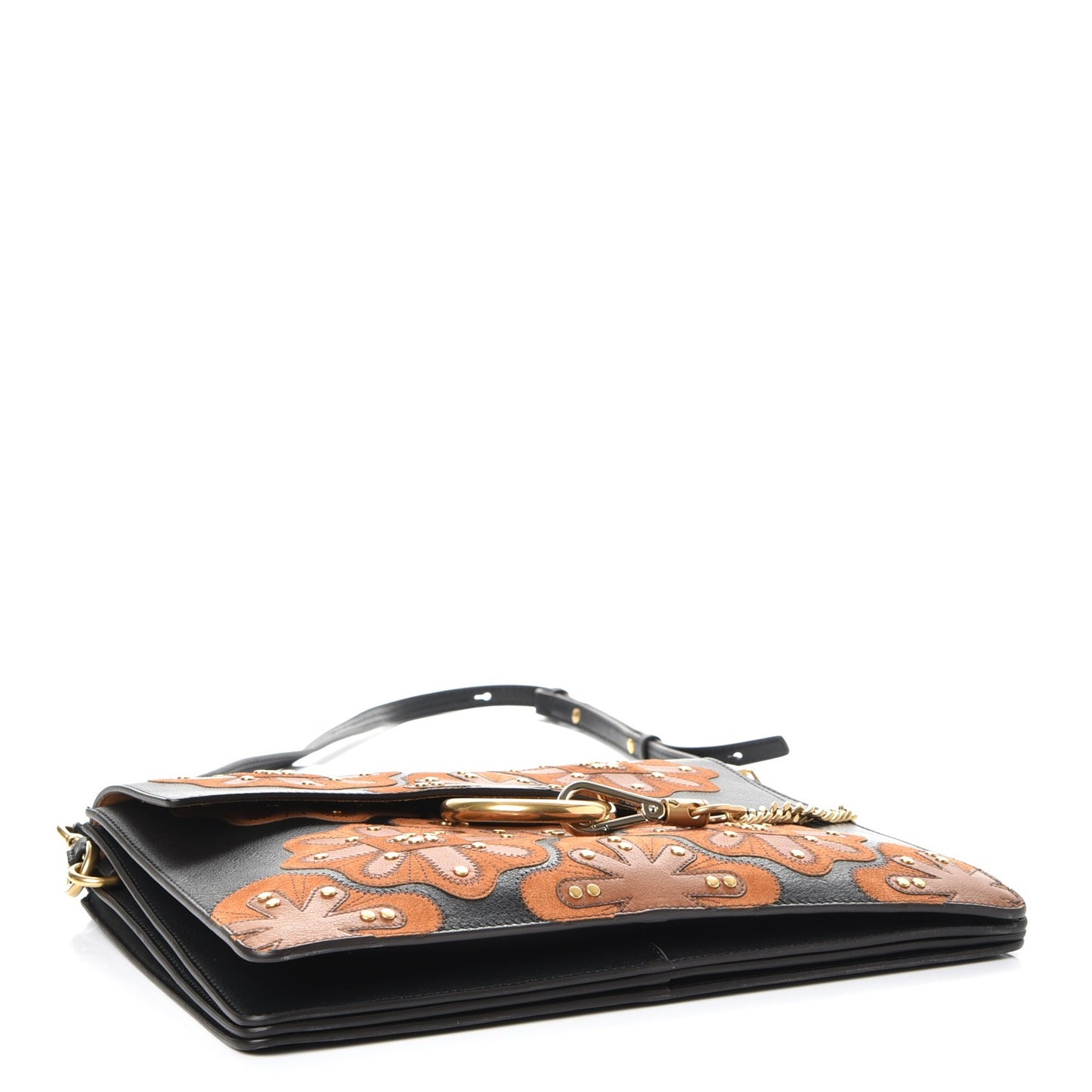 Calfskin Floral Patchwork Medium Faye Shoulder Bag Black Brown