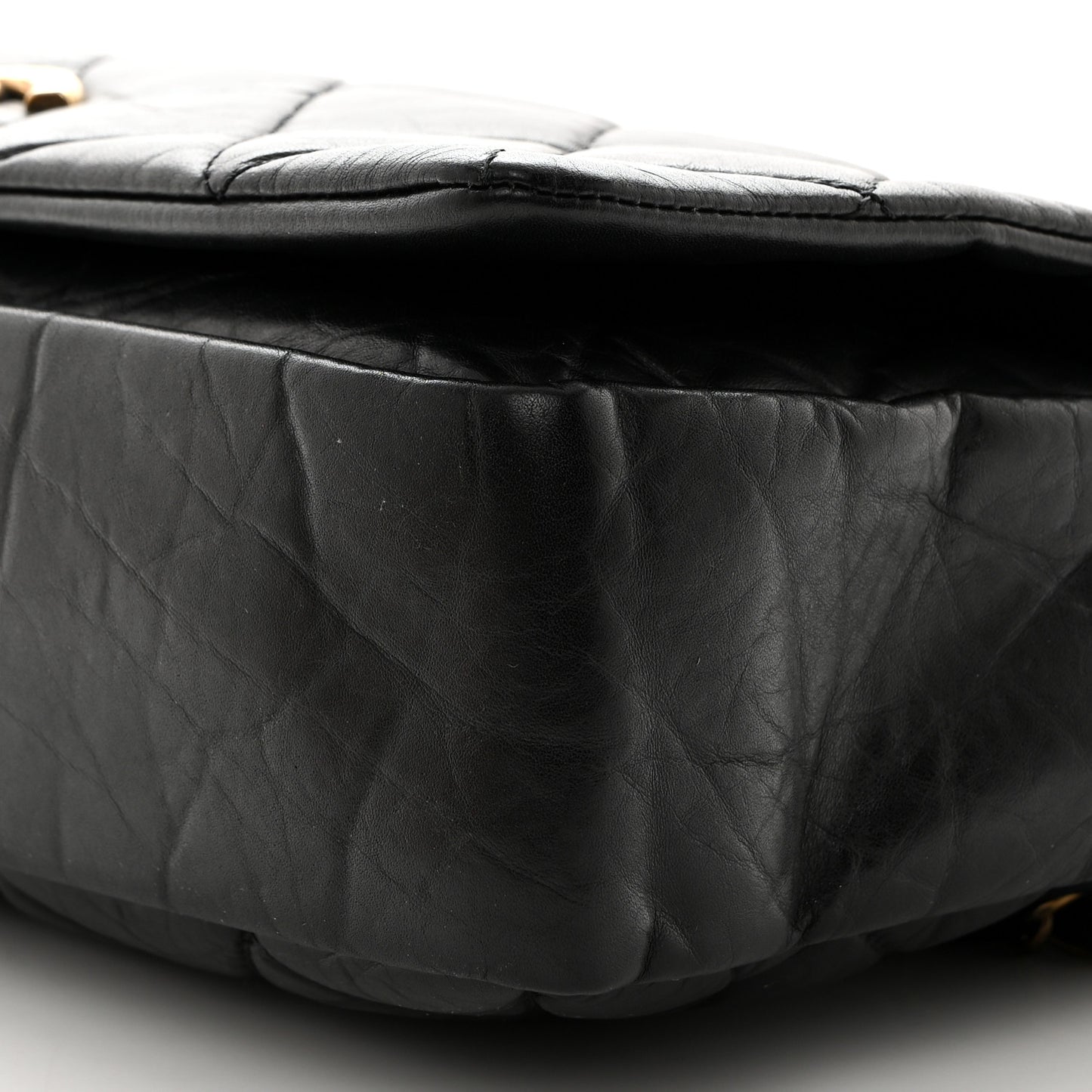 Aged Calfskin Quilted Small Pondichery Flap Black