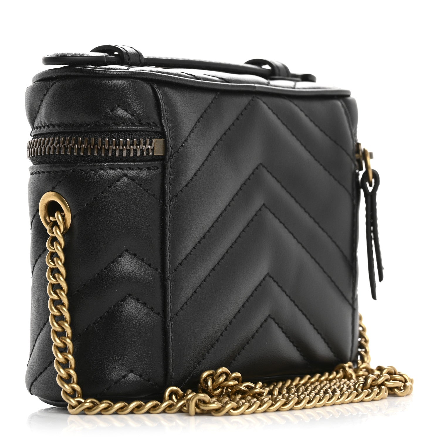 Gucci Calfskin Matelasse Chevron Mini GG Marmont Top Handle Bag Black 3 of 10