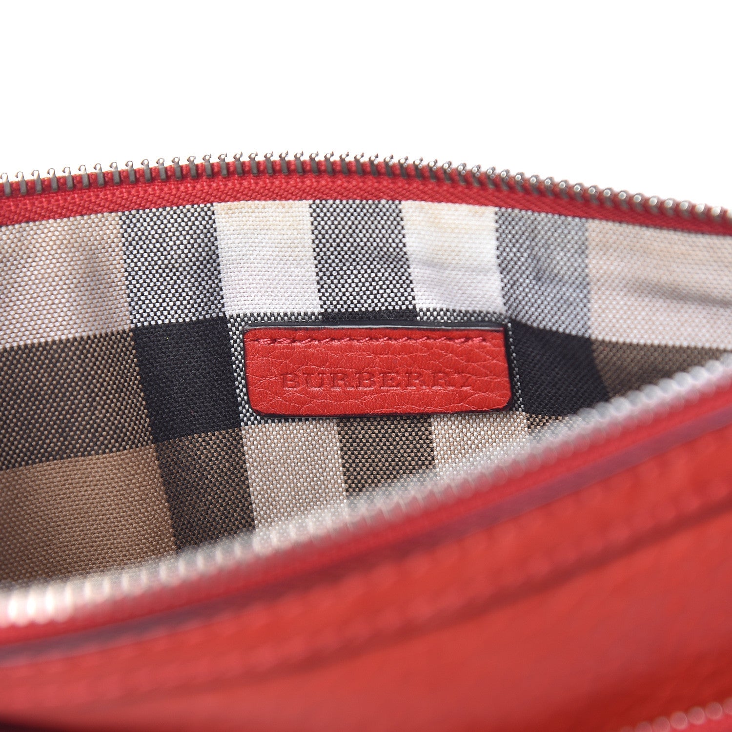 Burberry Grainy Calfskin Check Embossed Wristlet Military Red 6 of 16