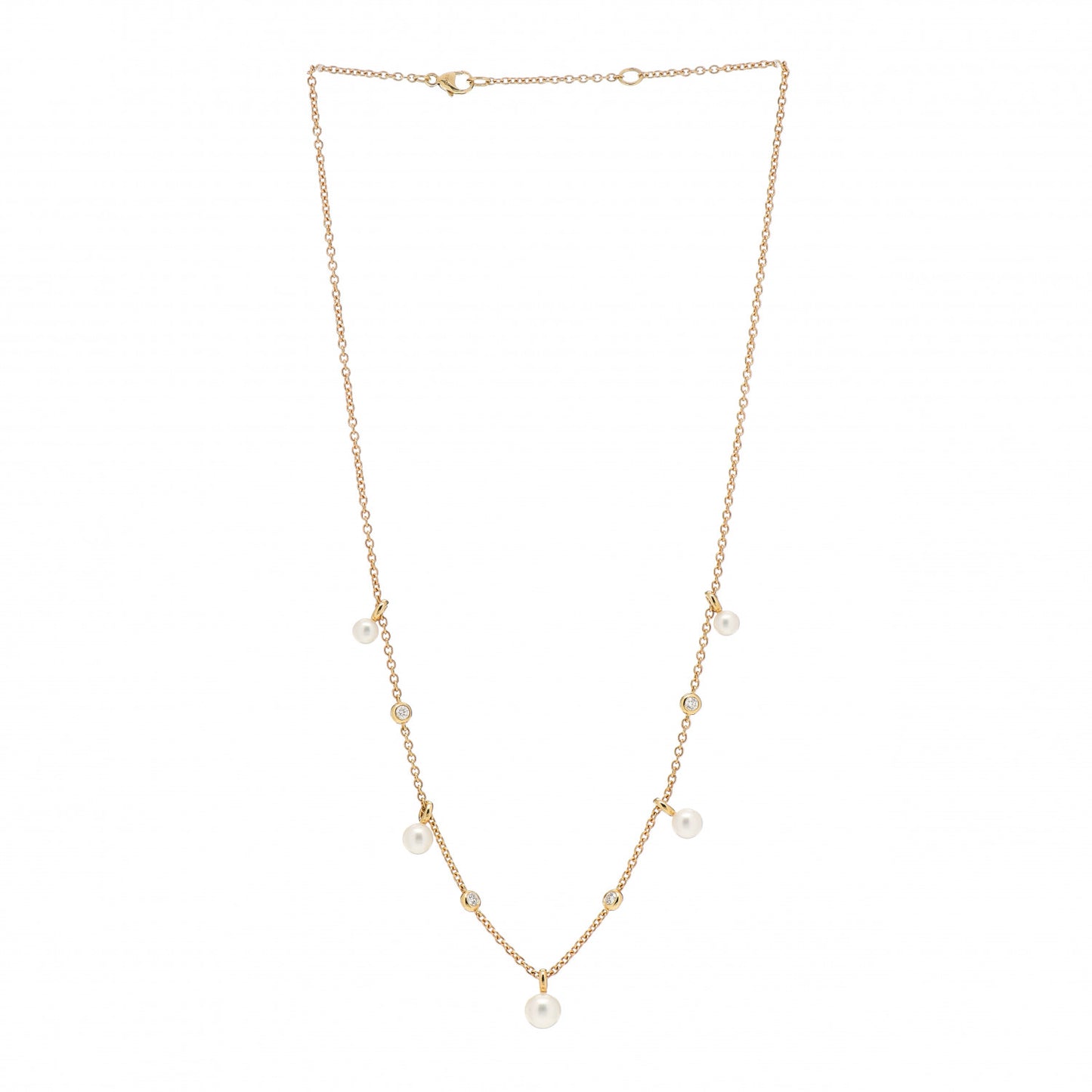 18K Yellow Gold Pearl Diamond Petite Perle Fringe Necklace