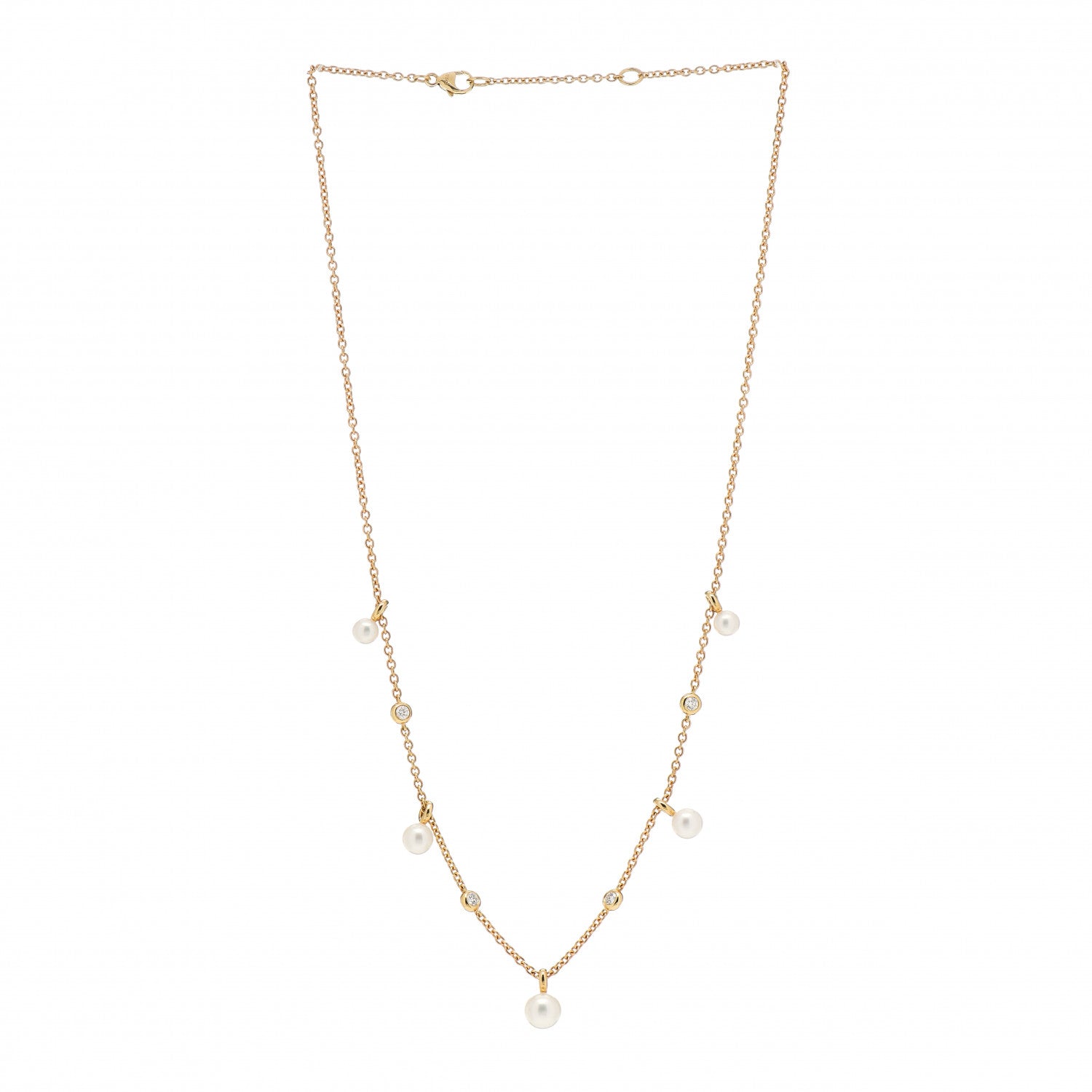 David Yurman 18K Yellow Gold Pearl Diamond Petite Perle Fringe Necklace 3 of 4