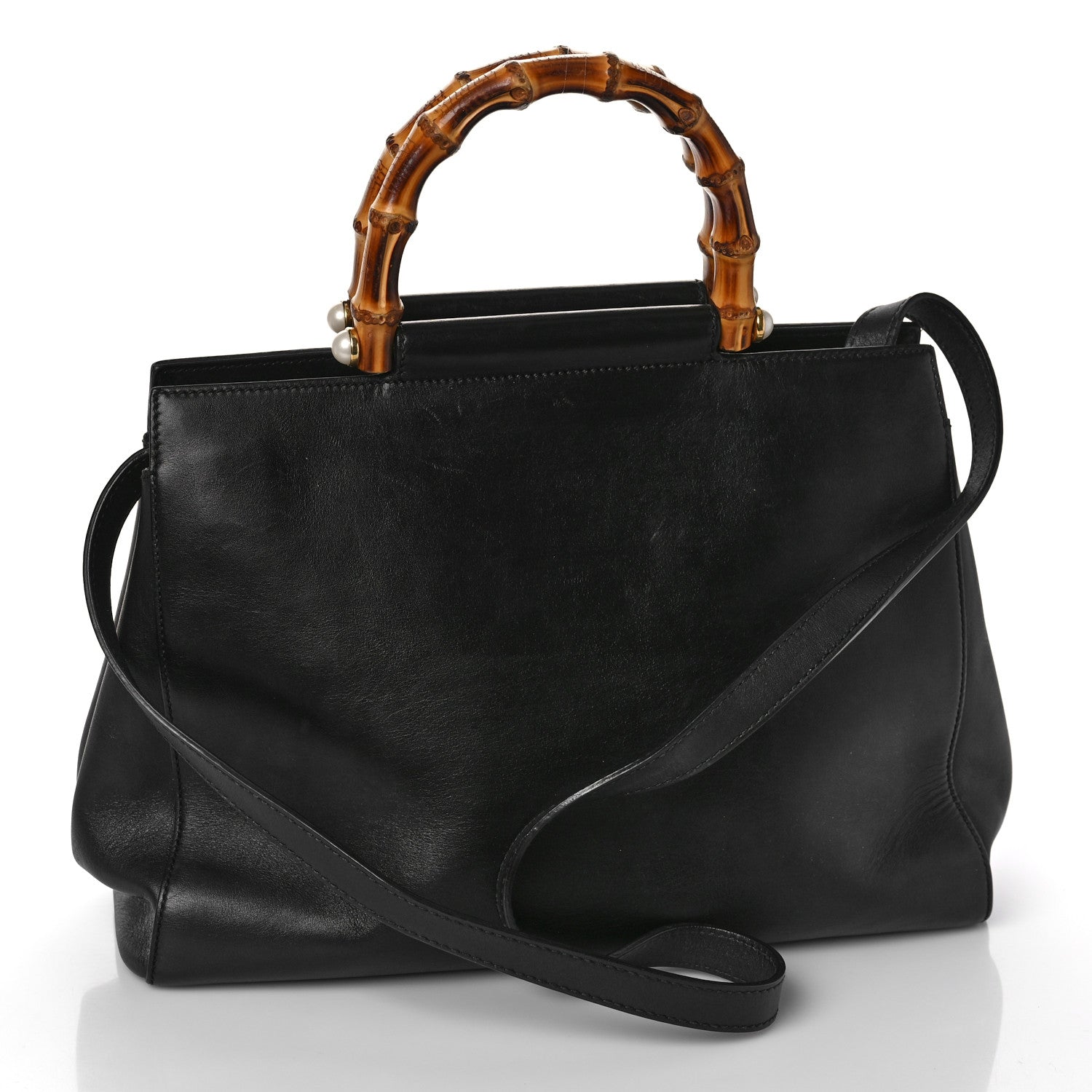 Gucci Nappa Bamboo Medium Nymphaea Top Handle Bag Black 3 of 13