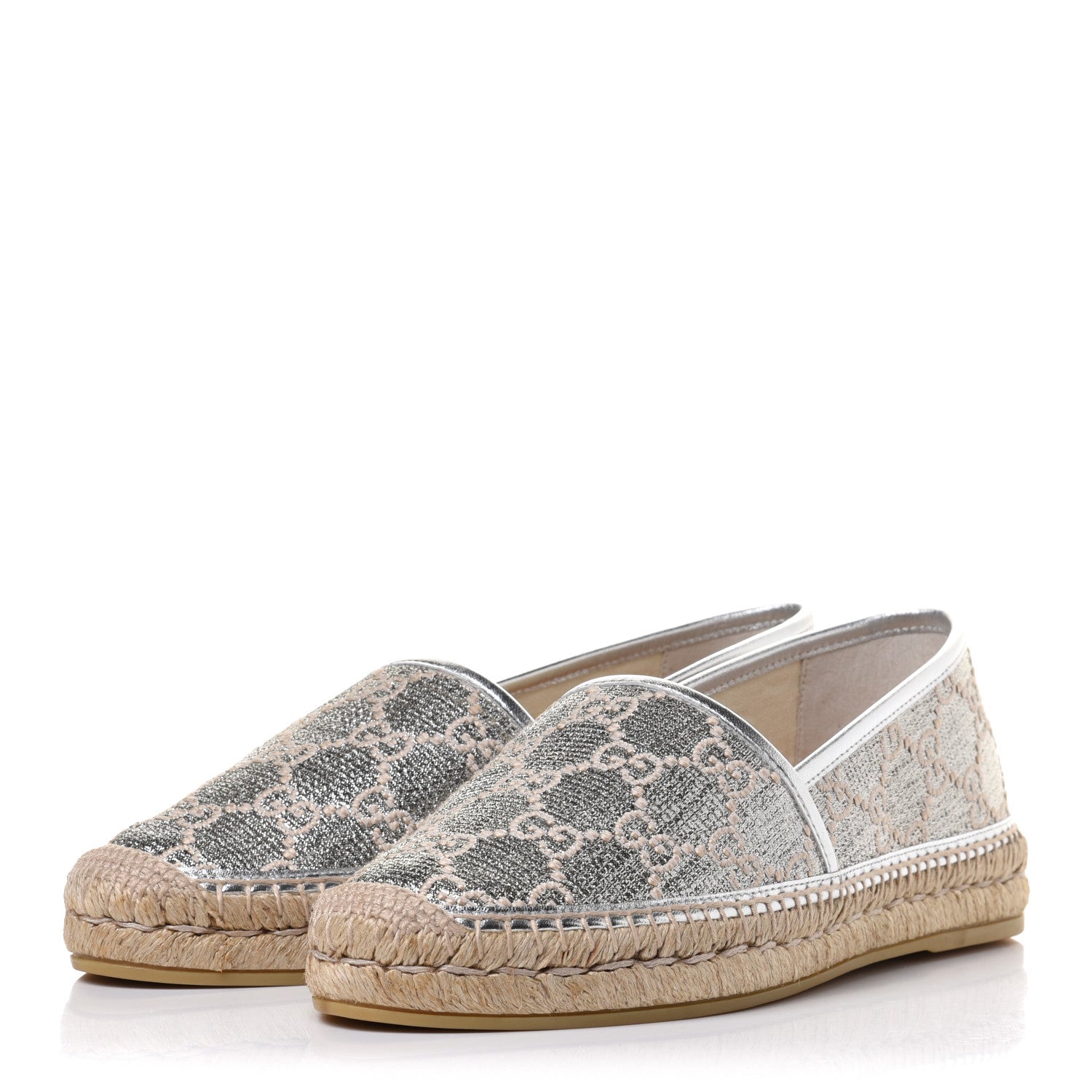 Gucci Lame Nappa GG Monogram Espadrilles 41 Silver Beige 3 of 11