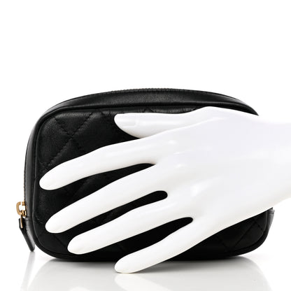 Chanel Lambskin Quilted Small Curvy Pouch Cosmetic Case Black 2 of 10