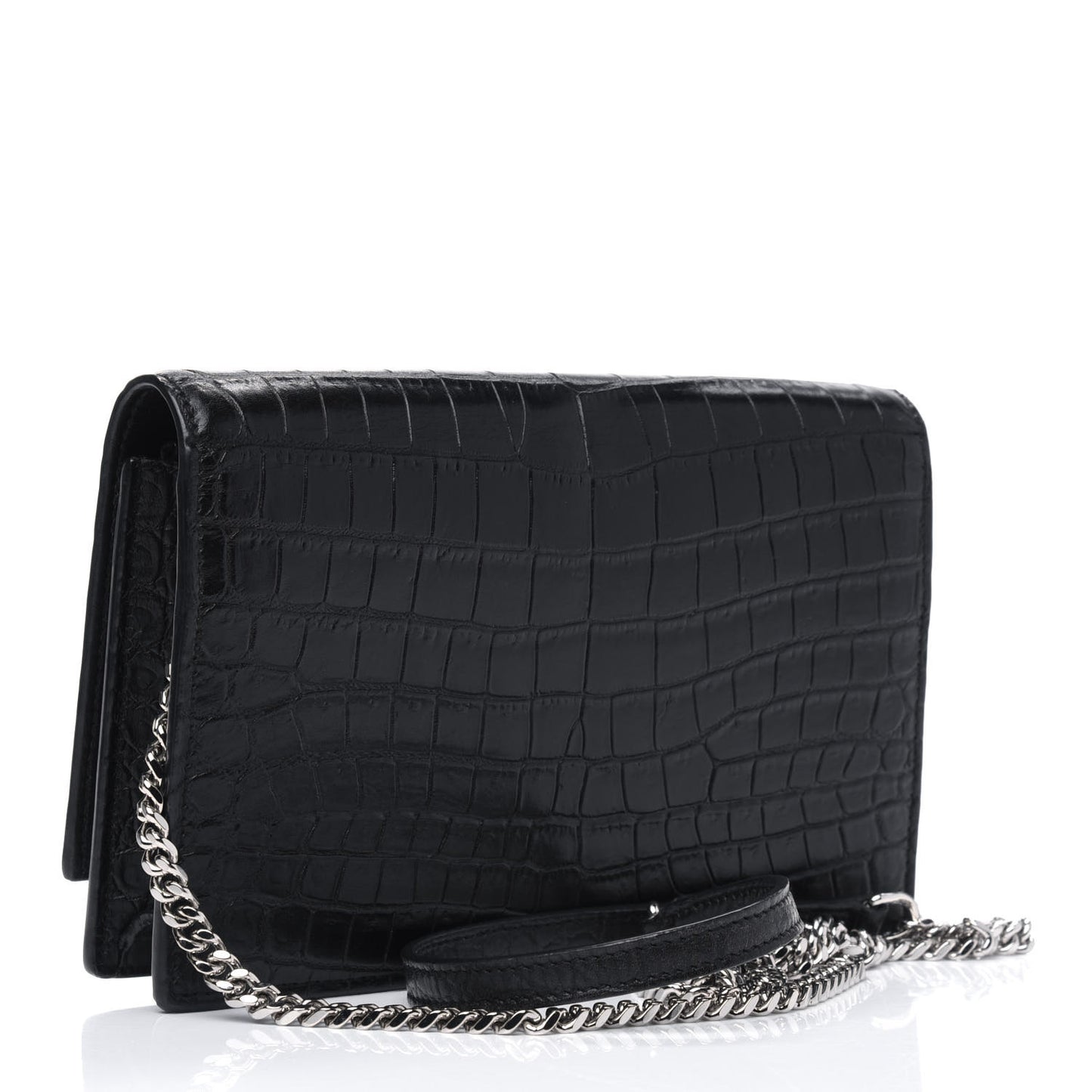 Calfskin Crocodile Embossed Kate Monogram Tassel Chain Wallet Black