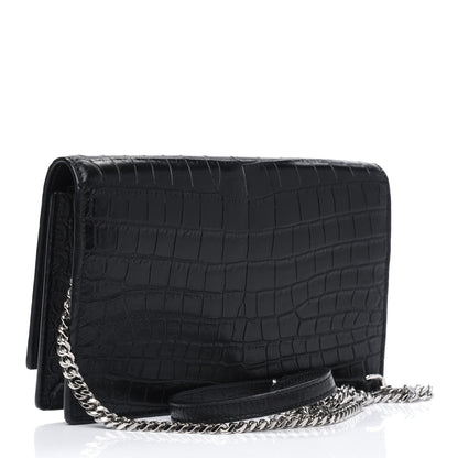 Saint Laurent Calfskin Crocodile Embossed Kate Monogram Tassel Chain Wallet Black 2 of 4