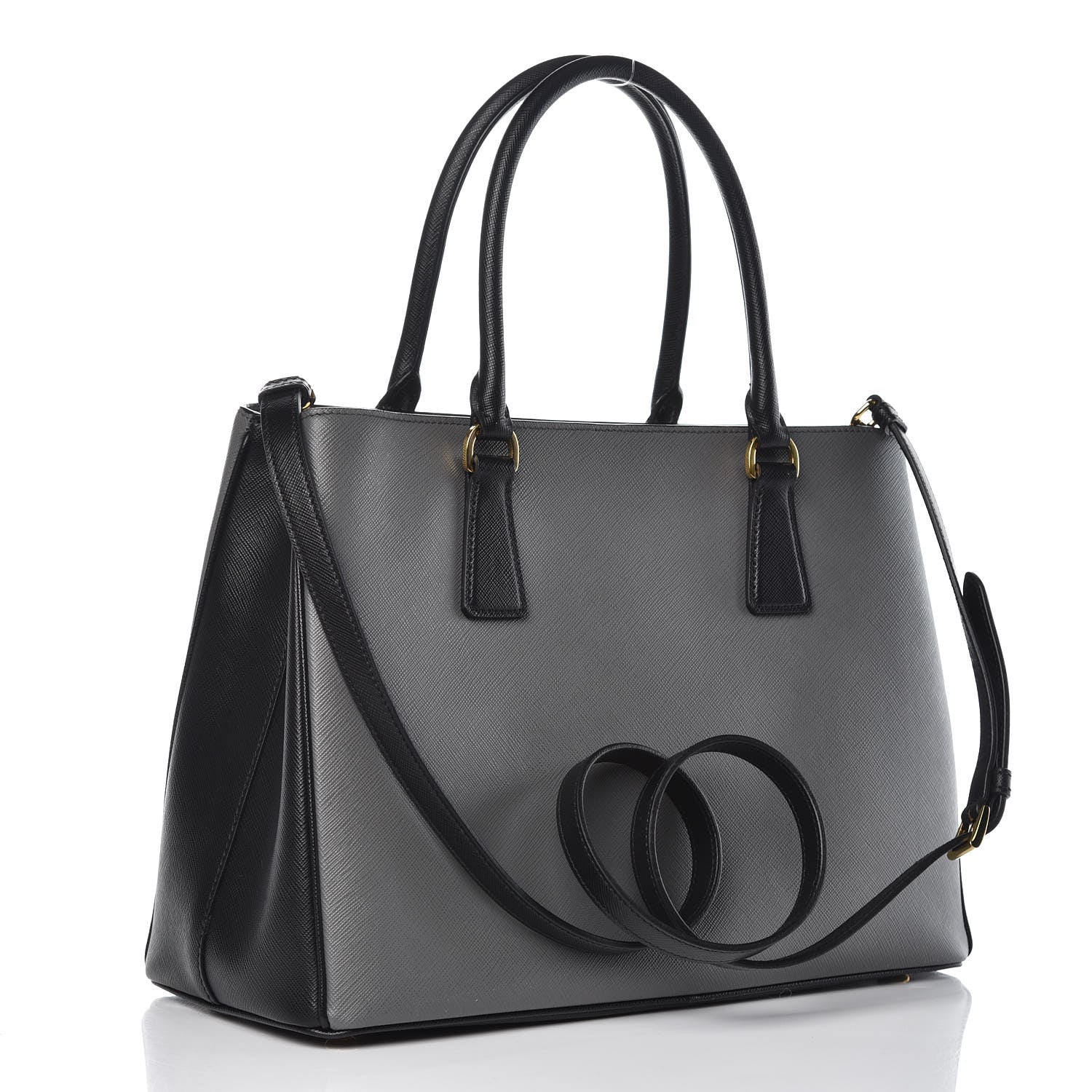 Prada Saffiano Lux Bi-Color Medium Tote Mercurio Black 3 of 9