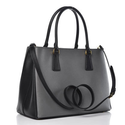 Prada Saffiano Lux Bi-Color Medium Tote Mercurio Black 3 of 9