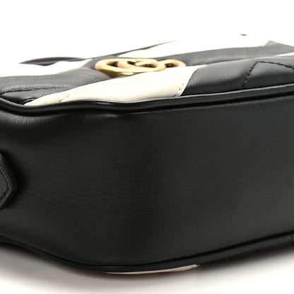 Gucci Calfskin Matelasse Mini GG Marmont Chain Shoulder Bag Black White 8 of 9
