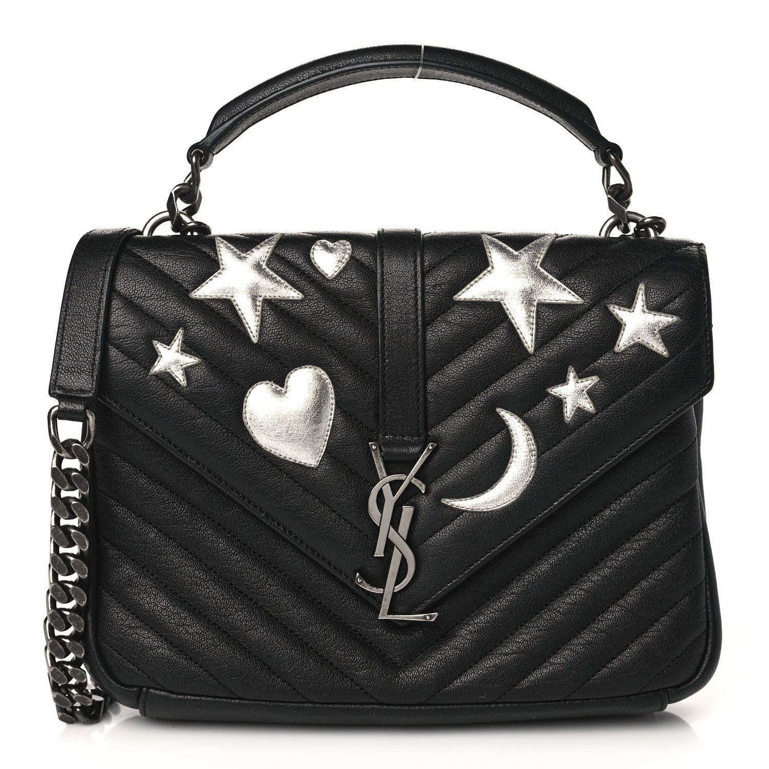 Saint Laurent Sheepskin Matelasse Chevron Patchwork Monogram Medium College Bag Black 1 of 9